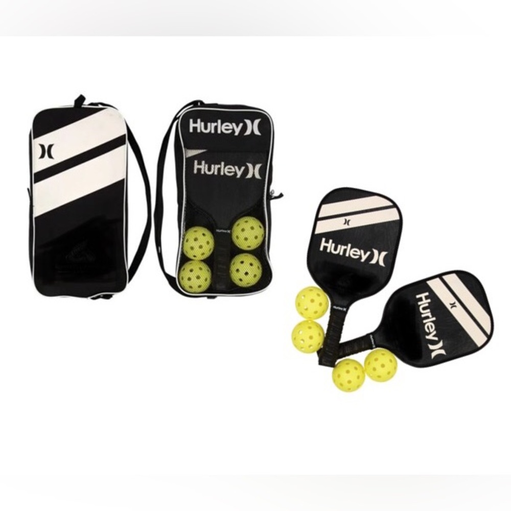 Hurley nwt Black and White Pickleball Set with Yellow Balls
